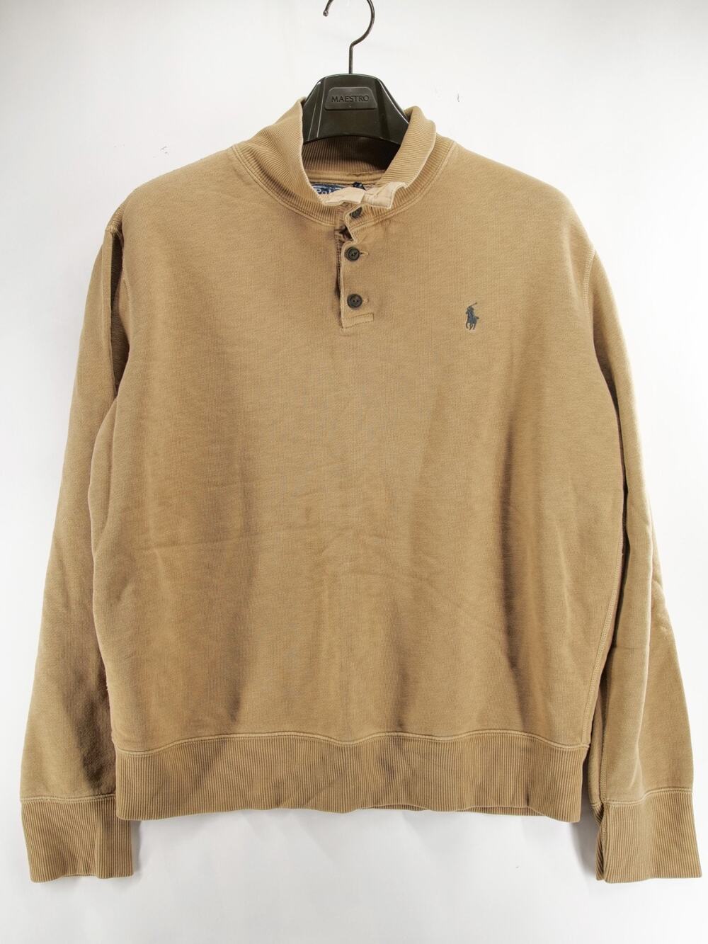 VTG Polo by Ralph Lauren Mock Neck Pullover Sweatshirt Mens XL Beige Khaki